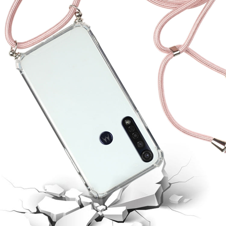 For Motorola Moto G8 Plus Four-Corner Anti-Fall Transparent TPU Protective Case with Lanyard