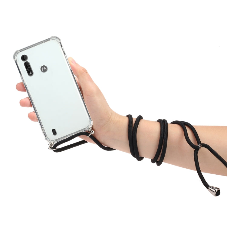For Motorola Moto G8 Power Lite Four-Corner Anti-Fall Transparent TPU Protective Case with Lanyard