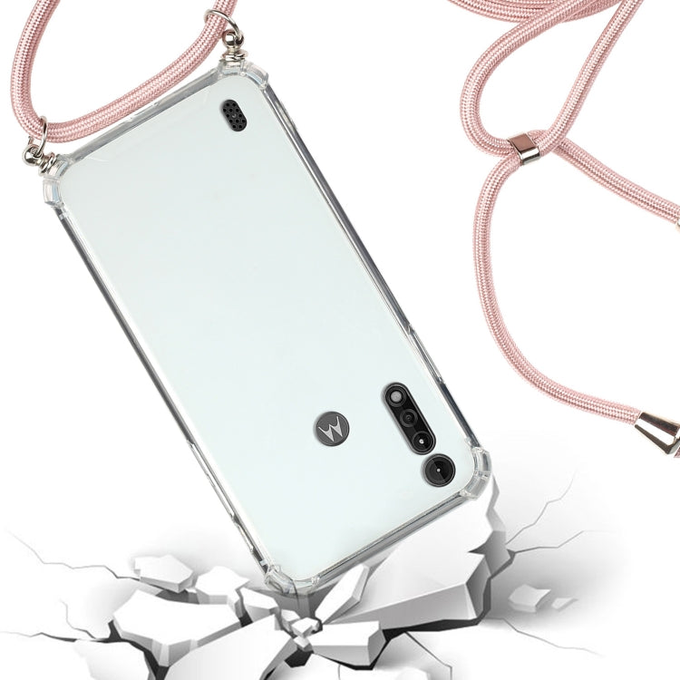 For Motorola Moto G8 Power Lite Four-Corner Anti-Fall Transparent TPU Protective Case with Lanyard