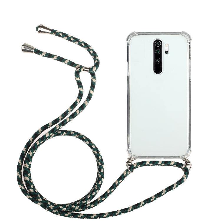 For Xiaomi Redmi 9 Four-Corner Shockproof Transparent TPU Protective Case with Lanyard