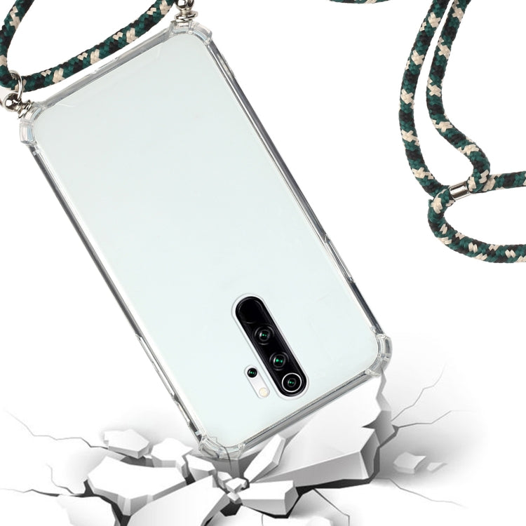 For Xiaomi Redmi 9 Four-Corner Shockproof Transparent TPU Protective Case with Lanyard