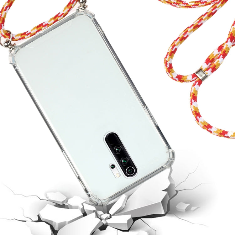For Xiaomi Redmi 9 Four-Corner Shockproof Transparent TPU Protective Case with Lanyard