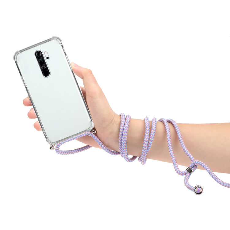 For Xiaomi Redmi 9 Four-Corner Shockproof Transparent TPU Protective Case with Lanyard