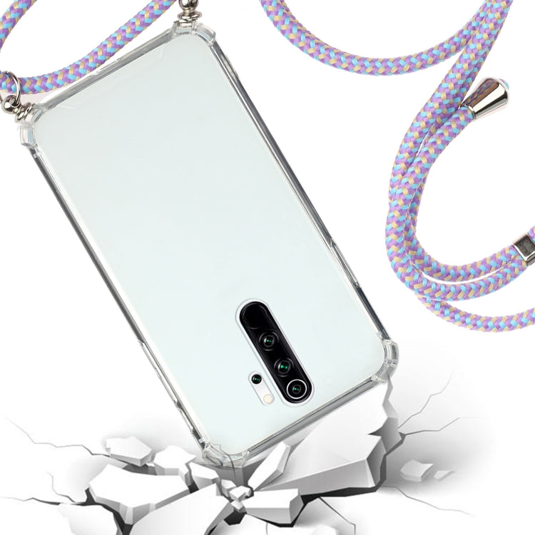 For Xiaomi Redmi 9 Four-Corner Shockproof Transparent TPU Protective Case with Lanyard