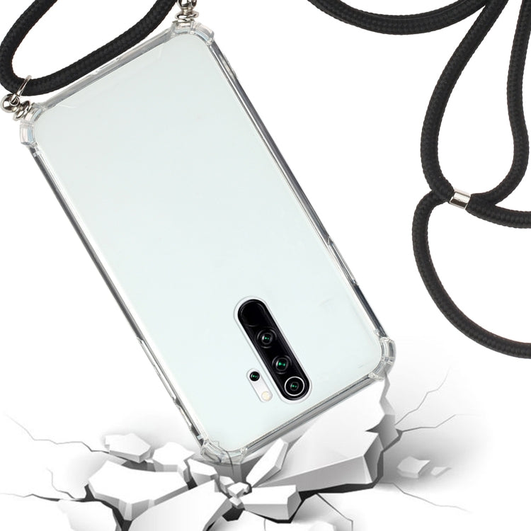 For Xiaomi Redmi 9 Four-Corner Shockproof Transparent TPU Protective Case with Lanyard