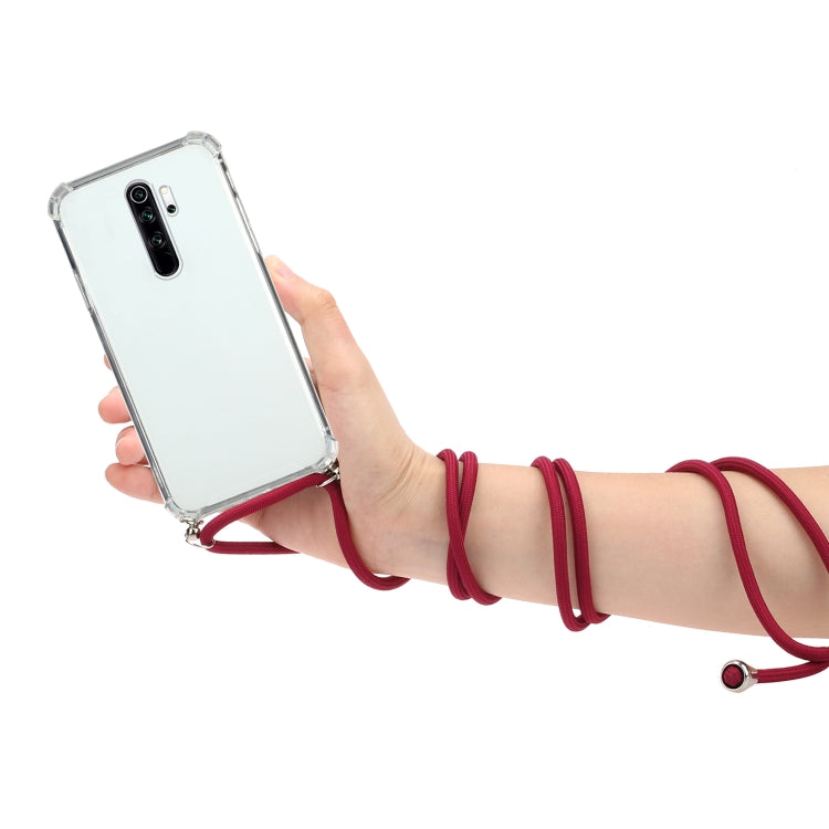 For Xiaomi Redmi 9 Four-Corner Shockproof Transparent TPU Protective Case with Lanyard