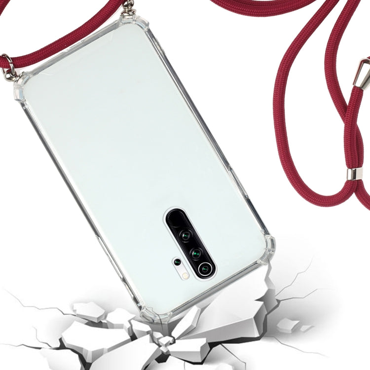 For Xiaomi Redmi 9 Four-Corner Shockproof Transparent TPU Protective Case with Lanyard