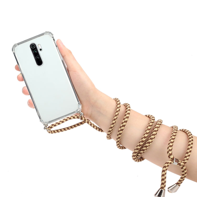 For Xiaomi Redmi 9 Four-Corner Shockproof Transparent TPU Protective Case with Lanyard