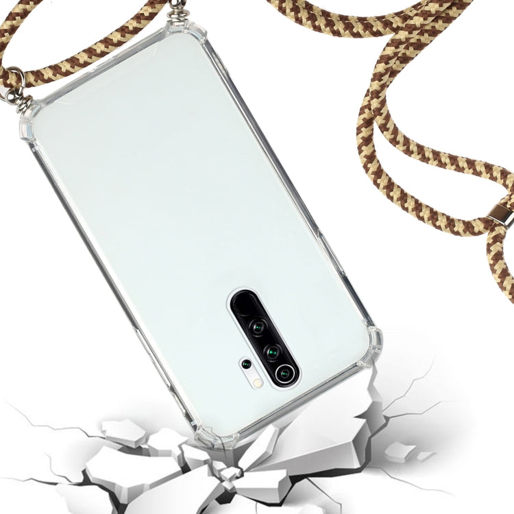 For Xiaomi Redmi 9 Four-Corner Shockproof Transparent TPU Protective Case with Lanyard