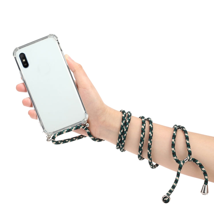 For Xiaomi Redmi 9A Four-Corner Shockproof Transparent TPU Protective Case with Lanyard