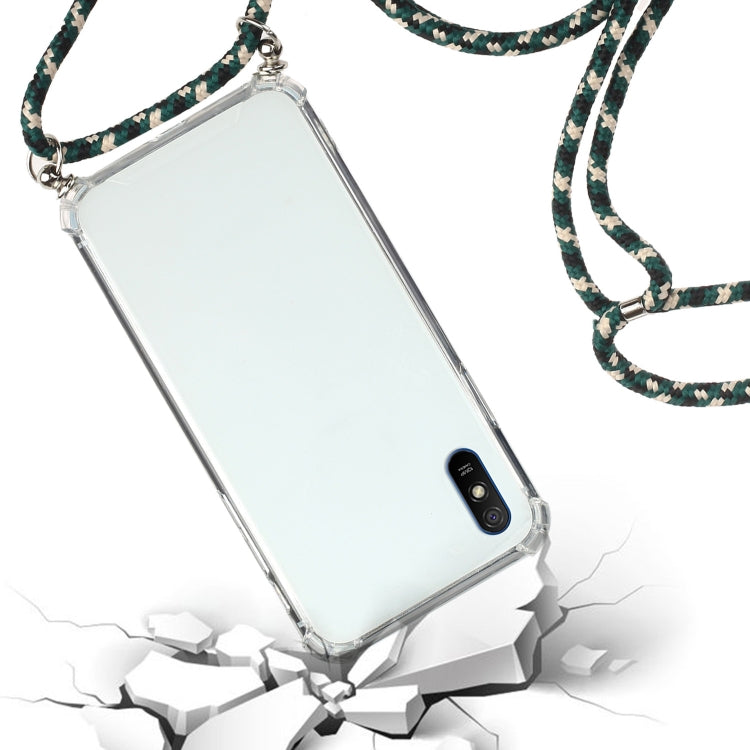 For Xiaomi Redmi 9A Four-Corner Shockproof Transparent TPU Protective Case with Lanyard