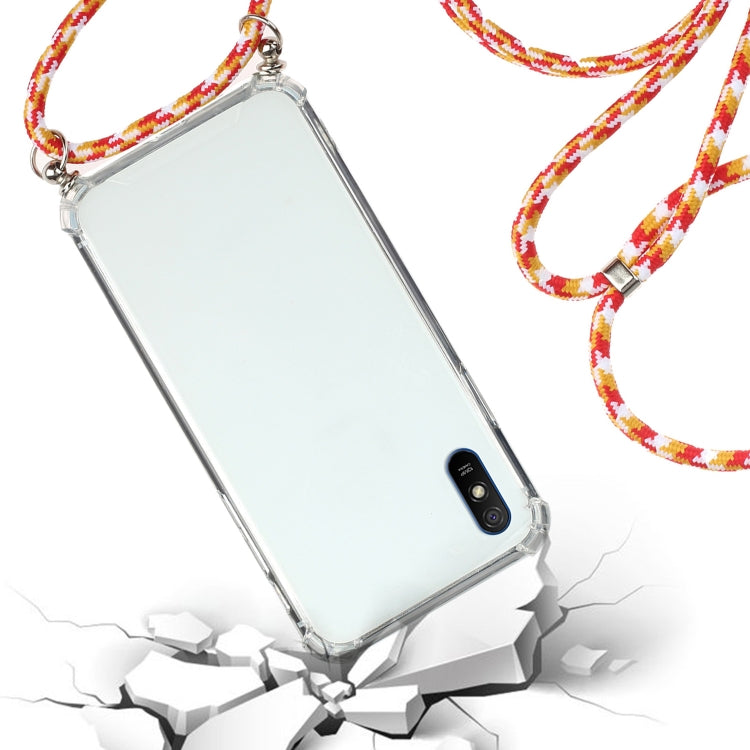 For Xiaomi Redmi 9A Four-Corner Shockproof Transparent TPU Protective Case with Lanyard