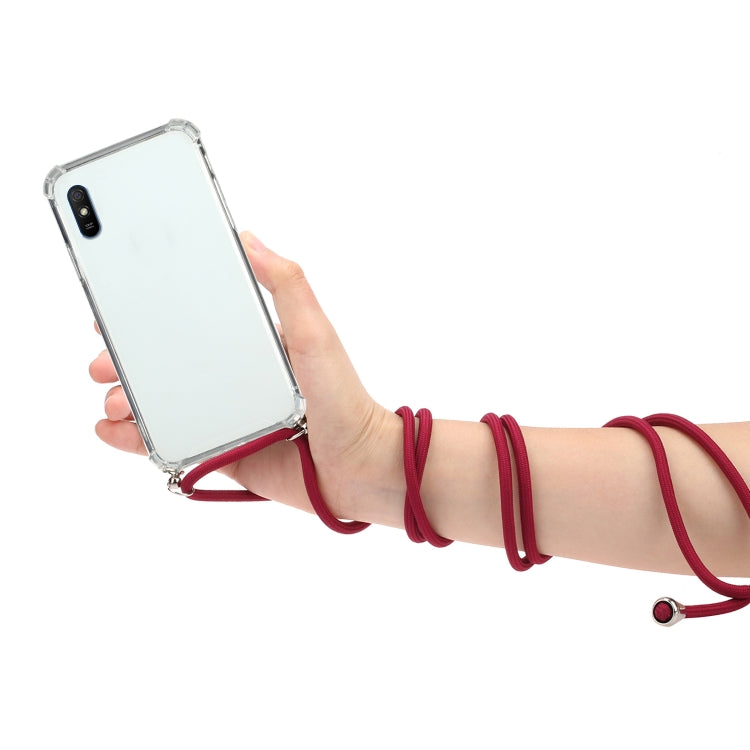 For Xiaomi Redmi 9A Four-Corner Shockproof Transparent TPU Protective Case with Lanyard