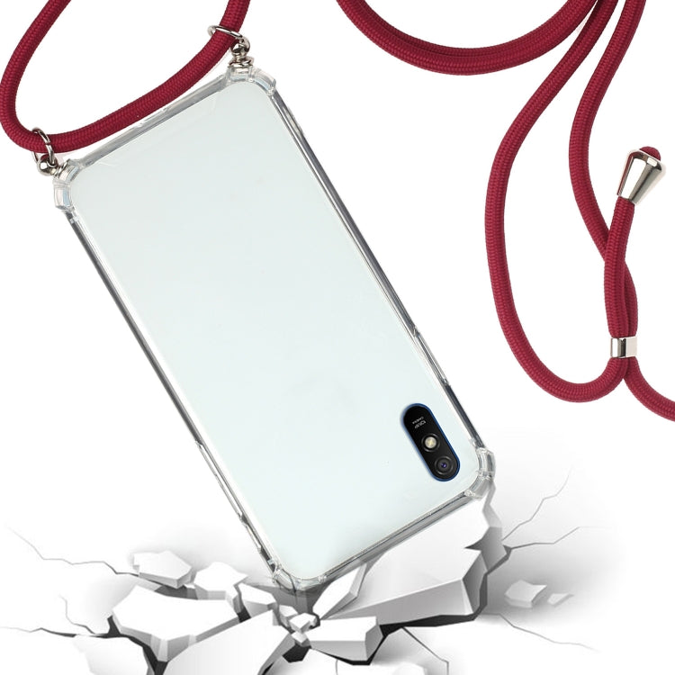 For Xiaomi Redmi 9A Four-Corner Shockproof Transparent TPU Protective Case with Lanyard