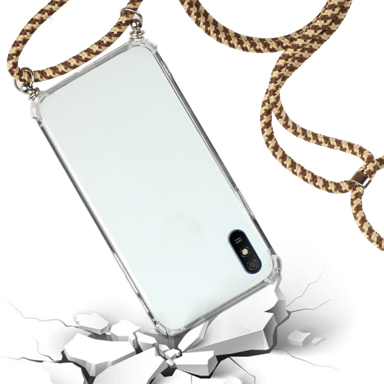 For Xiaomi Redmi 9A Four-Corner Shockproof Transparent TPU Protective Case with Lanyard