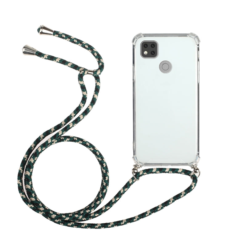 For Xiaomi Redmi 9C Four-Corner Shockproof Transparent TPU Protective Case with Lanyard