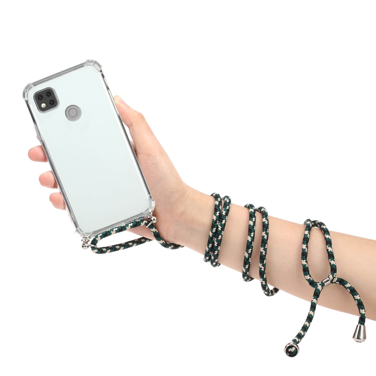 For Xiaomi Redmi 9C Four-Corner Shockproof Transparent TPU Protective Case with Lanyard