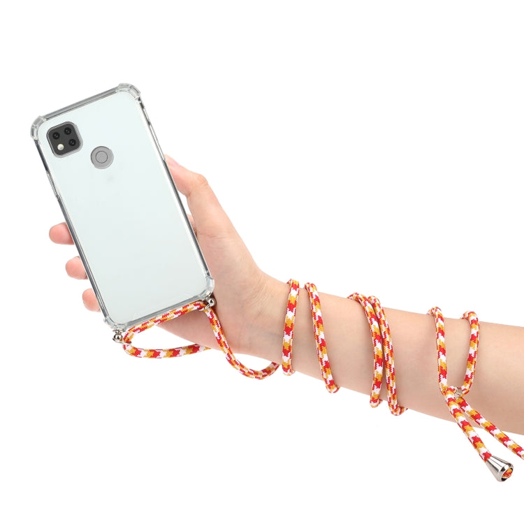 For Xiaomi Redmi 9C Four-Corner Shockproof Transparent TPU Protective Case with Lanyard