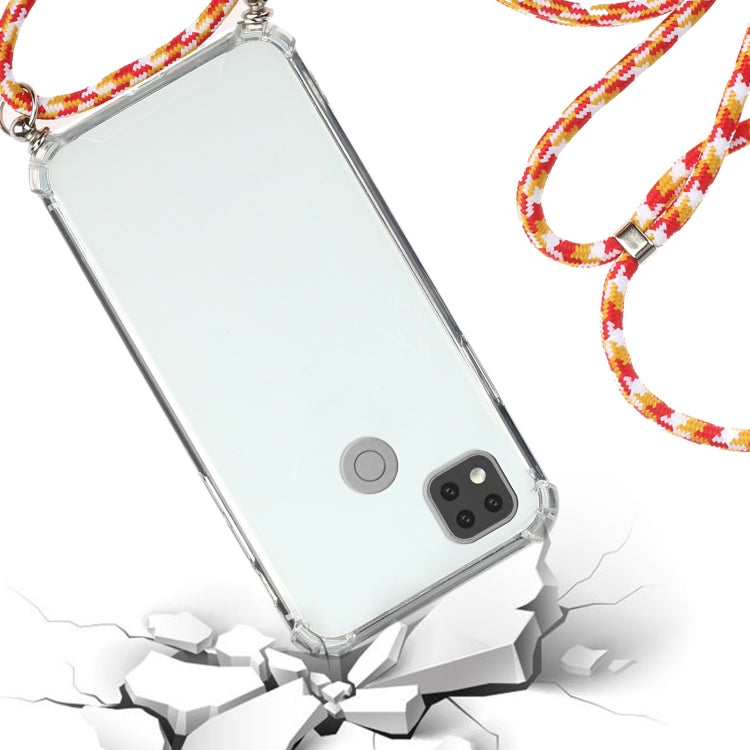 For Xiaomi Redmi 9C Four-Corner Shockproof Transparent TPU Protective Case with Lanyard