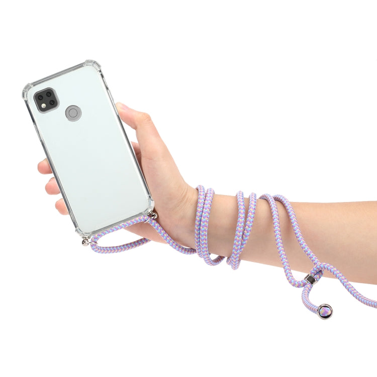 For Xiaomi Redmi 9C Four-Corner Shockproof Transparent TPU Protective Case with Lanyard