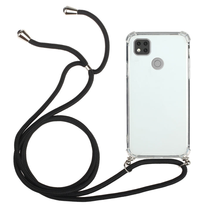 For Xiaomi Redmi 9C Four-Corner Shockproof Transparent TPU Protective Case with Lanyard