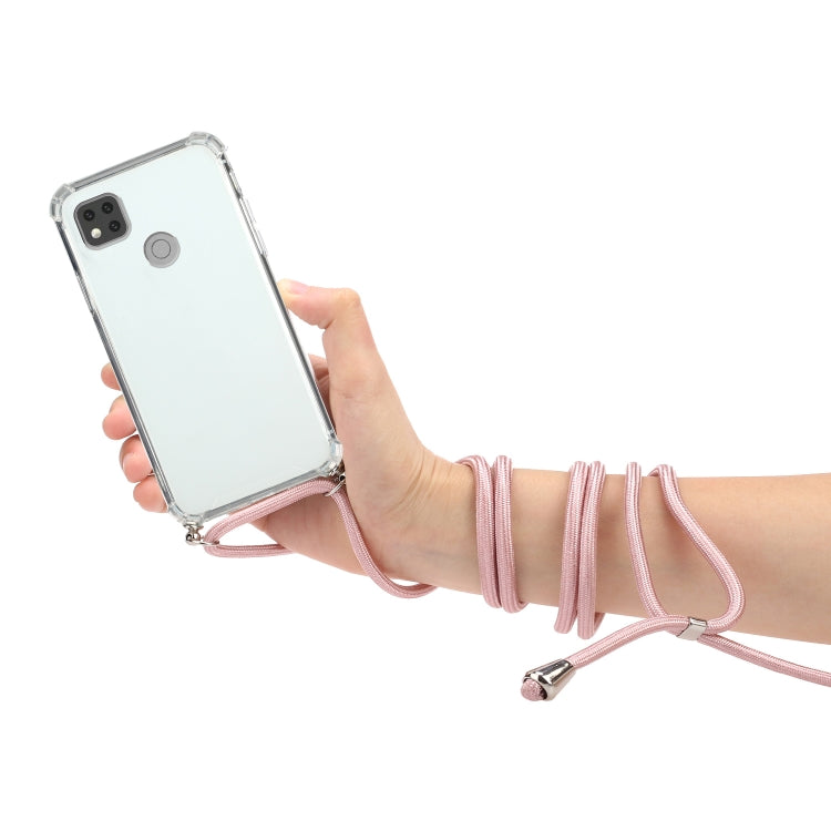 For Xiaomi Redmi 9C Four-Corner Shockproof Transparent TPU Protective Case with Lanyard