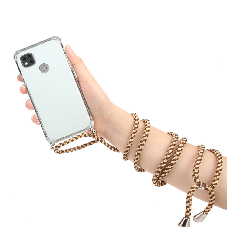 For Xiaomi Redmi 9C Four-Corner Shockproof Transparent TPU Protective Case with Lanyard