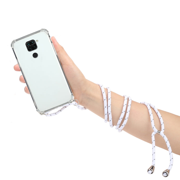 For Xiaomi Redmi Note 9 Four-Corner Shockproof Transparent TPU Protective Case with Lanyard