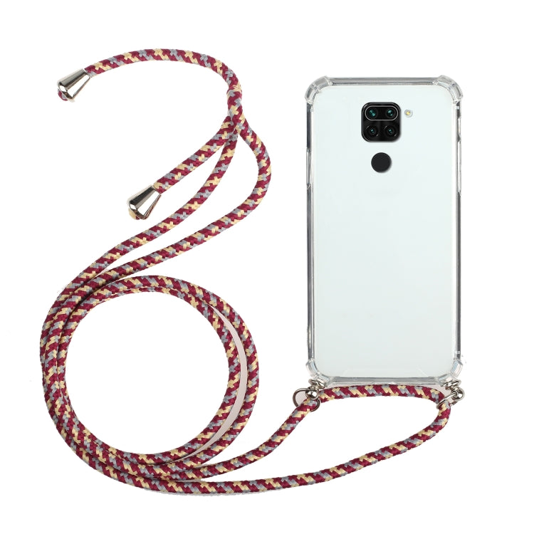 For Xiaomi Redmi Note 9 Four-Corner Shockproof Transparent TPU Protective Case with Lanyard