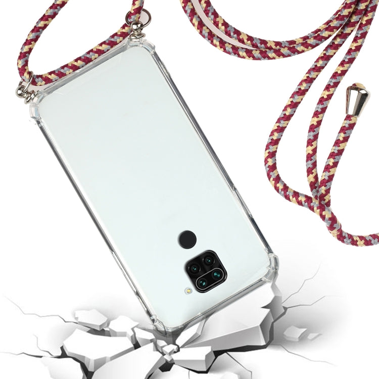 For Xiaomi Redmi Note 9 Four-Corner Shockproof Transparent TPU Protective Case with Lanyard