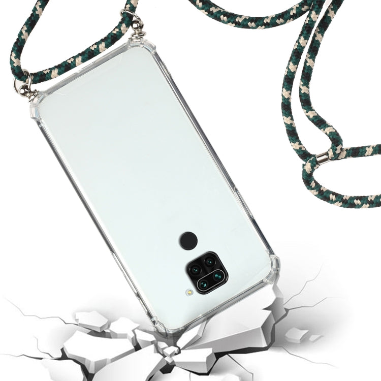 For Xiaomi Redmi Note 9 Four-Corner Shockproof Transparent TPU Protective Case with Lanyard