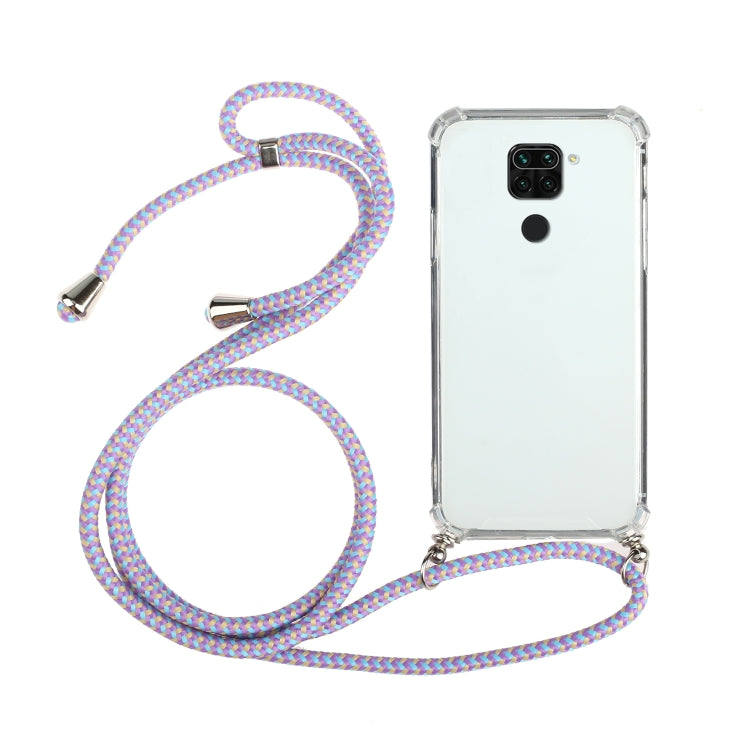 For Xiaomi Redmi Note 9 Four-Corner Shockproof Transparent TPU Protective Case with Lanyard
