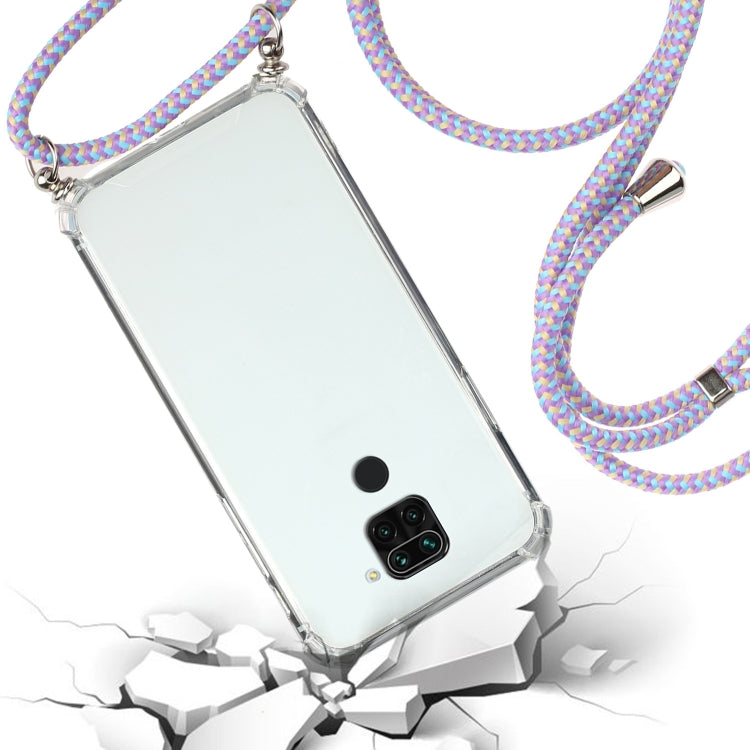 For Xiaomi Redmi Note 9 Four-Corner Shockproof Transparent TPU Protective Case with Lanyard