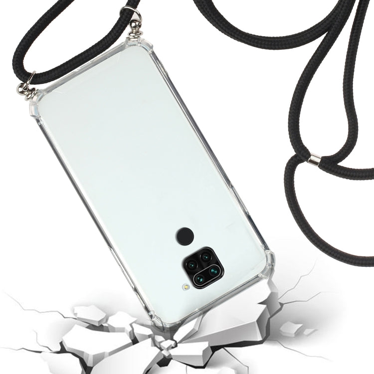 For Xiaomi Redmi Note 9 Four-Corner Shockproof Transparent TPU Protective Case with Lanyard