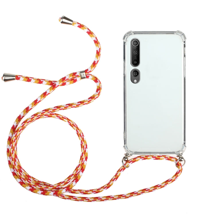 For Xiaomi Mi 10 Four-Corner Shockproof Transparent TPU Protective Case with Lanyard