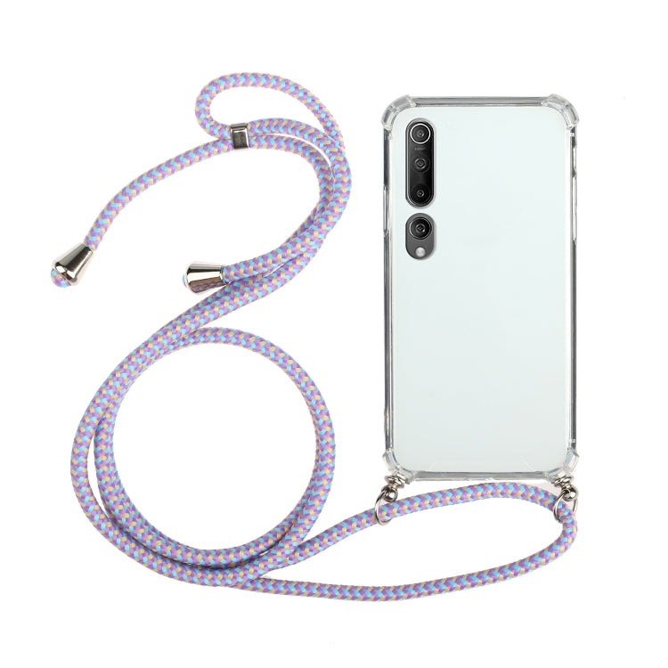 For Xiaomi Mi 10 Four-Corner Shockproof Transparent TPU Protective Case with Lanyard