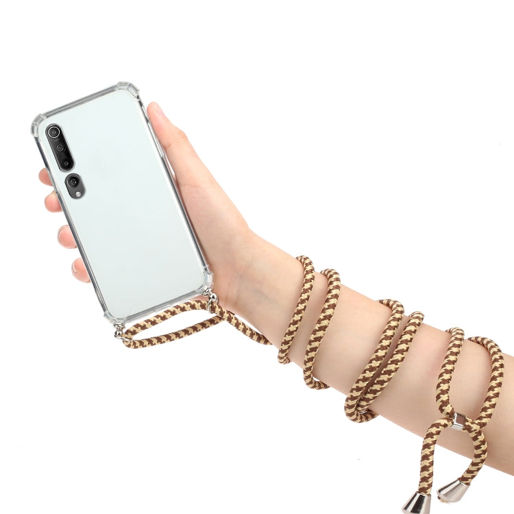 For Xiaomi Mi 10 Four-Corner Shockproof Transparent TPU Protective Case with Lanyard