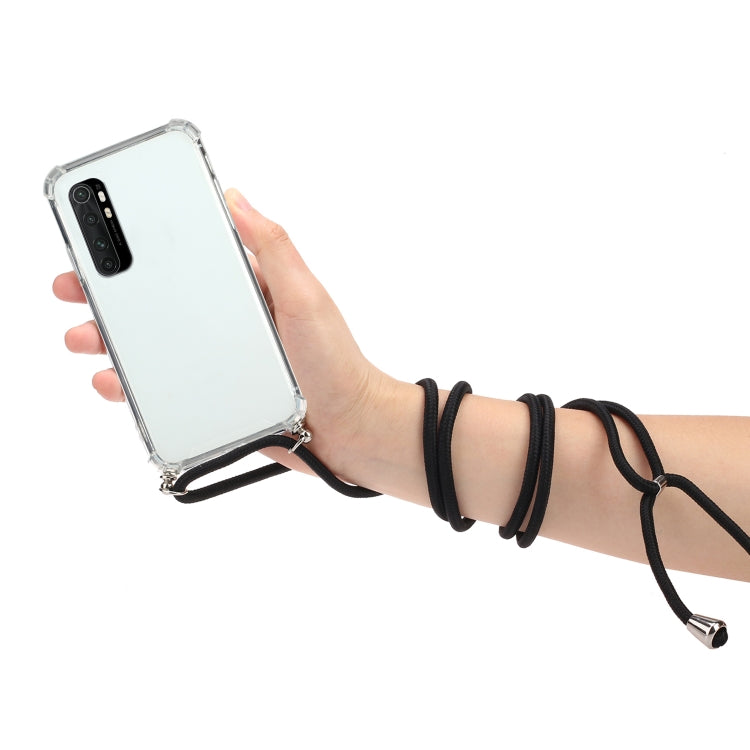 For Xiaomi Mi Note 10 Lite Four-Corner Shockproof Transparent TPU Protective Case with Lanyard