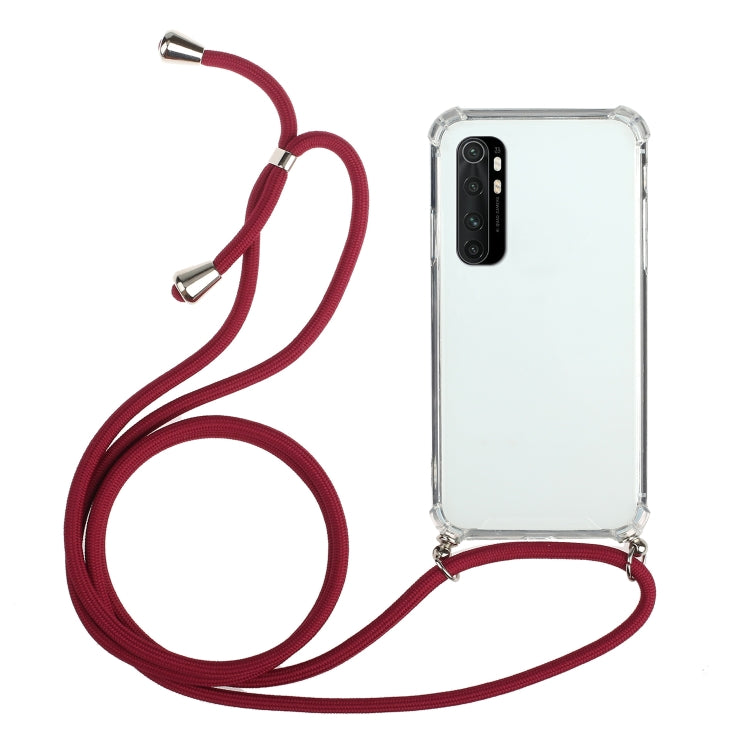 For Xiaomi Mi Note 10 Lite Four-Corner Shockproof Transparent TPU Protective Case with Lanyard