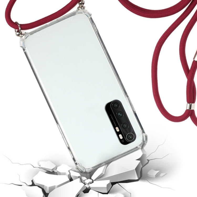 For Xiaomi Mi Note 10 Lite Four-Corner Shockproof Transparent TPU Protective Case with Lanyard