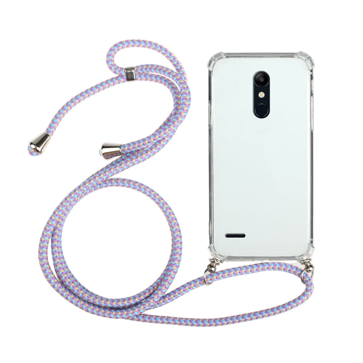 For LG K11 Four-Corner Shockproof Transparent TPU Protective Case with Lanyard