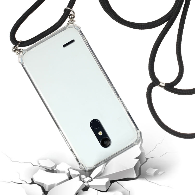For LG K11 Four-Corner Shockproof Transparent TPU Protective Case with Lanyard