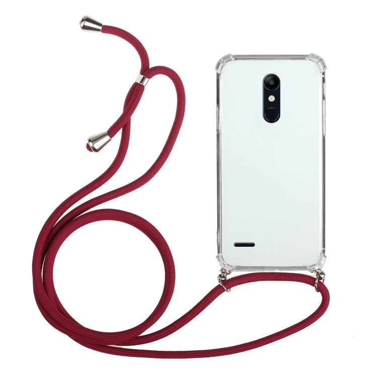 For LG K11 Four-Corner Shockproof Transparent TPU Protective Case with Lanyard