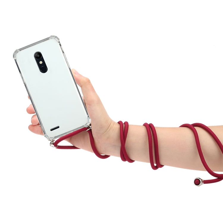 For LG K11 Four-Corner Shockproof Transparent TPU Protective Case with Lanyard