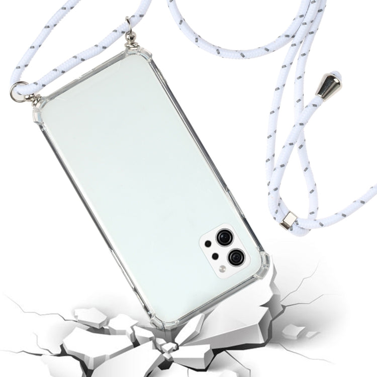 For LG Q92 5G Four-Corner Shockproof Transparent TPU Protective Case with Lanyard