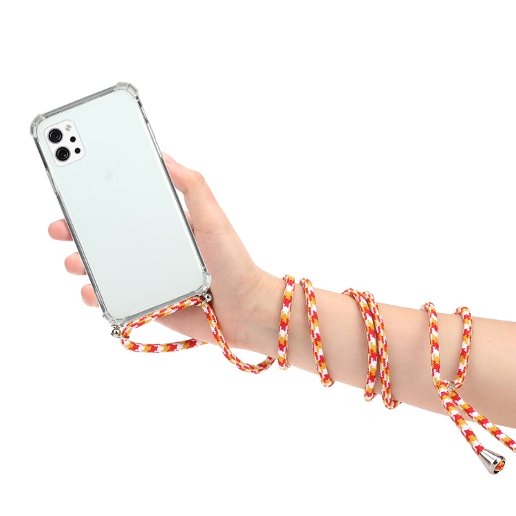 For LG Q92 5G Four-Corner Shockproof Transparent TPU Protective Case with Lanyard