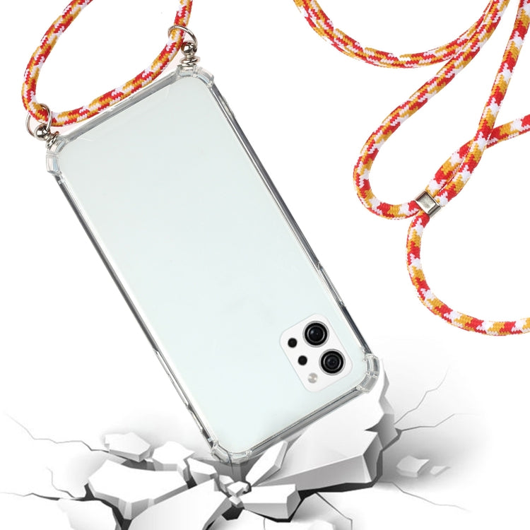 For LG Q92 5G Four-Corner Shockproof Transparent TPU Protective Case with Lanyard