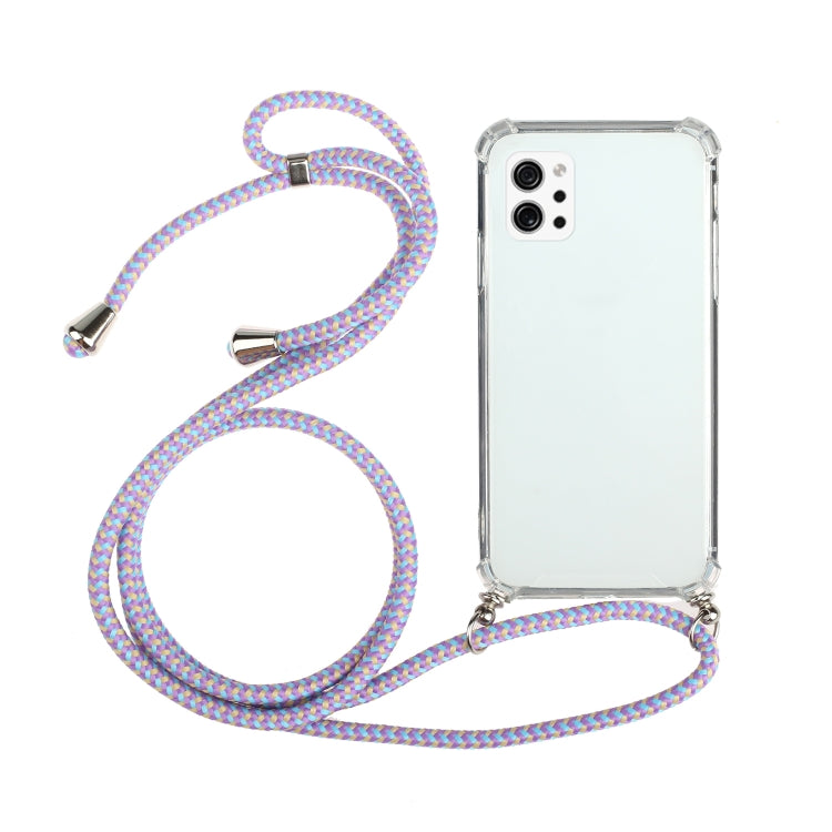 For LG Q92 5G Four-Corner Shockproof Transparent TPU Protective Case with Lanyard