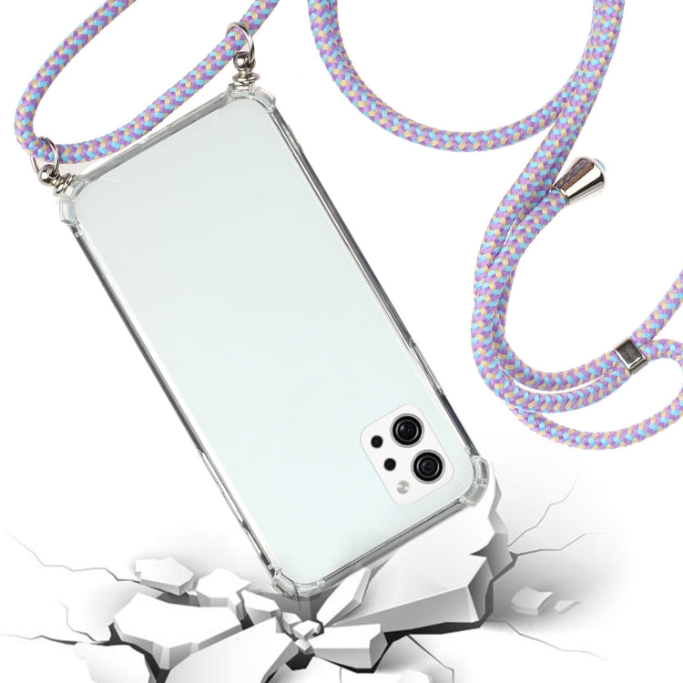 For LG Q92 5G Four-Corner Shockproof Transparent TPU Protective Case with Lanyard