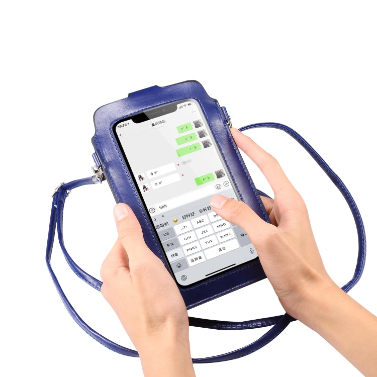 Crazy Horse Textured Riser Touch Screen Phone Case Universal Diagonal Carrying Leather Case Suitable for 5.5-6.9 inch Smartphones